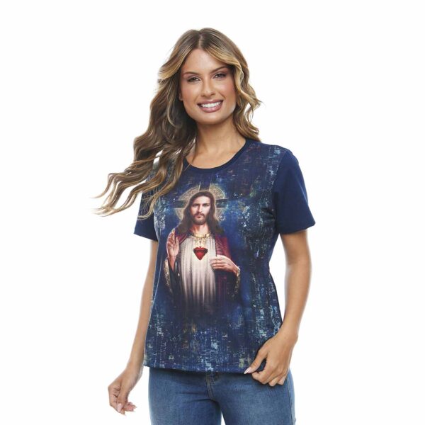 Camiseta Femenina Sagrado corazón de Jesus Cruz