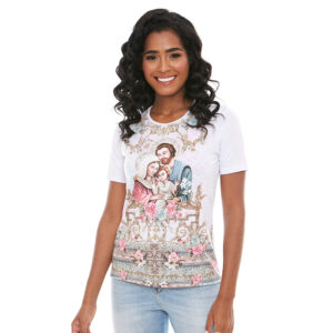 Camiseta Femenina tipo T shirt Sagrada Familia Flores