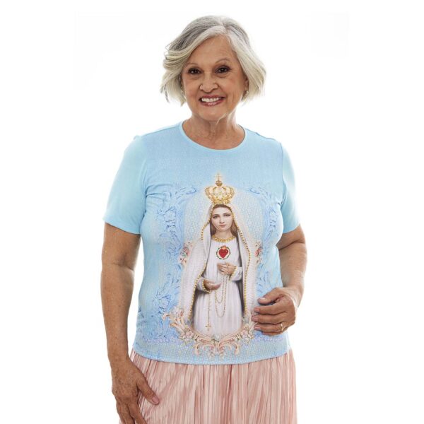 Blusa femenina Virgen de Fátima Brillos